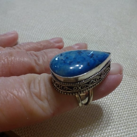 Beautiful "BLUE DENDRITE OPAL" Handmade Sterling Ring Size 6.5 #660B - Picture 2 of 4